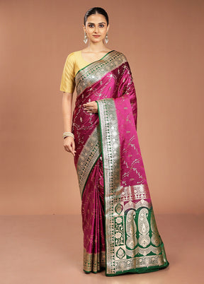 Purple Banarasi Silk Saree With Blouse Piece