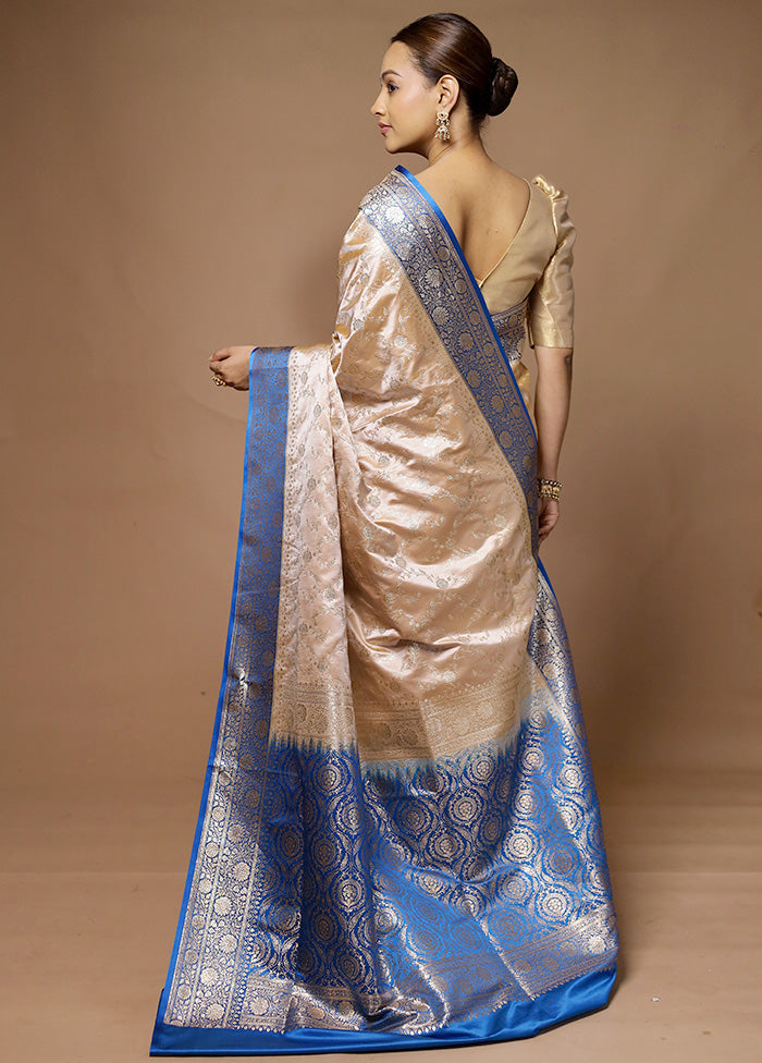 Cream Banarasi Silk Saree With Blouse Piece