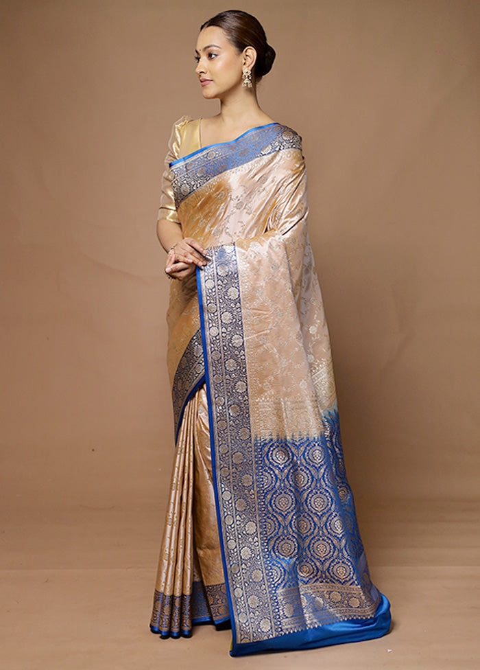 Cream Banarasi Silk Saree With Blouse Piece