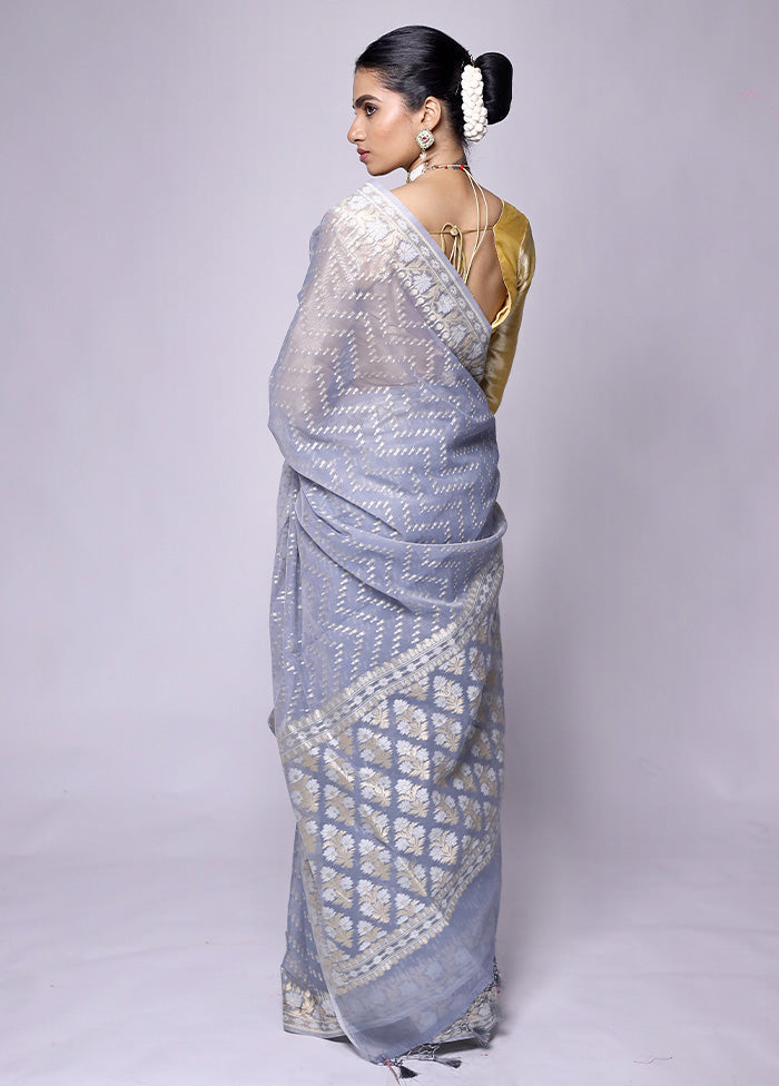 Grey Kora Silk Saree With Blouse Piece