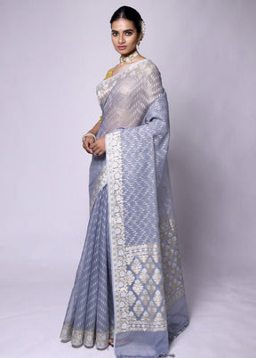 Grey Kora Silk Saree With Blouse Piece