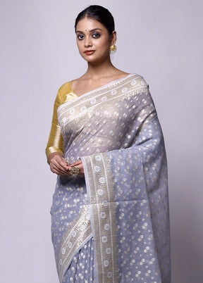 Grey Kora Silk Saree With Blouse Piece