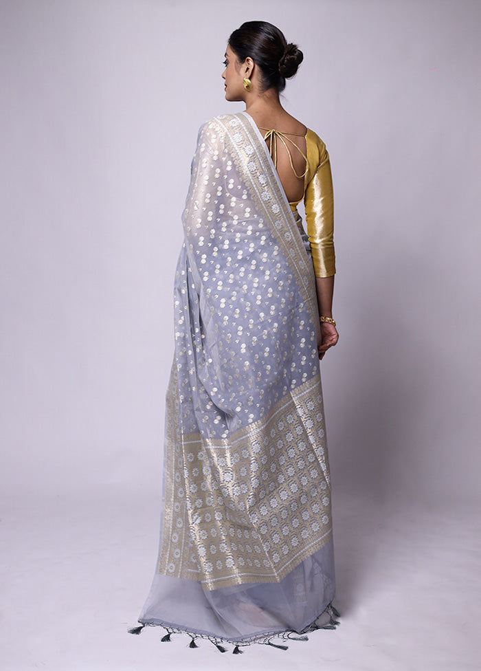 Grey Kora Silk Saree With Blouse Piece