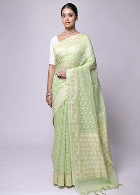 Green Kora Silk Saree With Blouse Piece