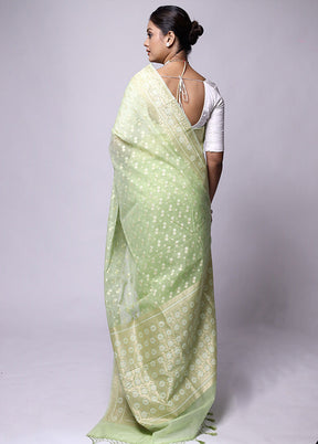 Green Kora Silk Saree With Blouse Piece