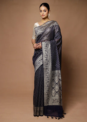 Blue Kora Silk Saree With Blouse Piece