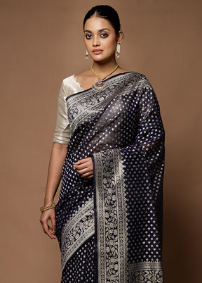 Blue Kora Silk Saree With Blouse Piece