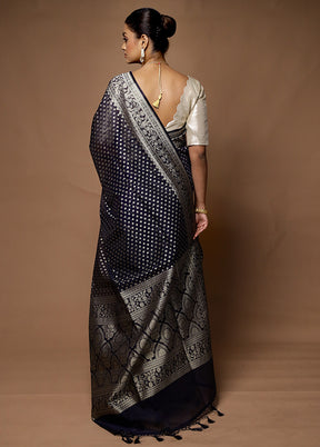 Blue Kora Silk Saree With Blouse Piece