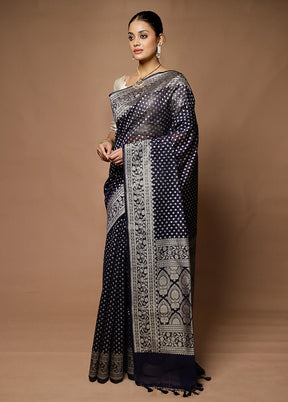 Blue Kora Silk Saree With Blouse Piece