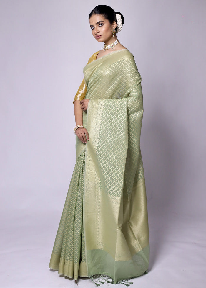 Green Kora Silk Saree With Blouse Piece