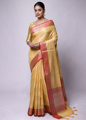 Yellow Kora Silk Saree With Blouse Piece