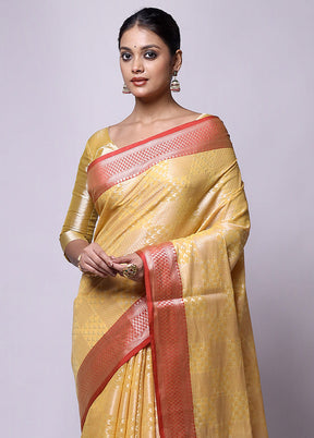 Yellow Kora Silk Saree With Blouse Piece