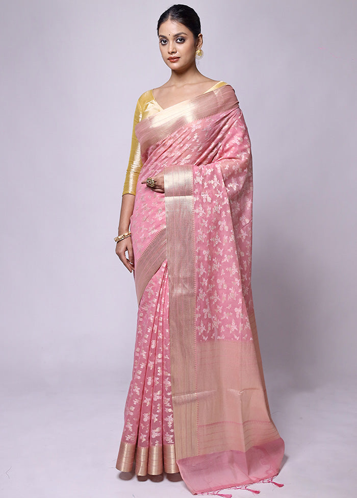 Pink Pure Cotton Saree With Blouse Piece