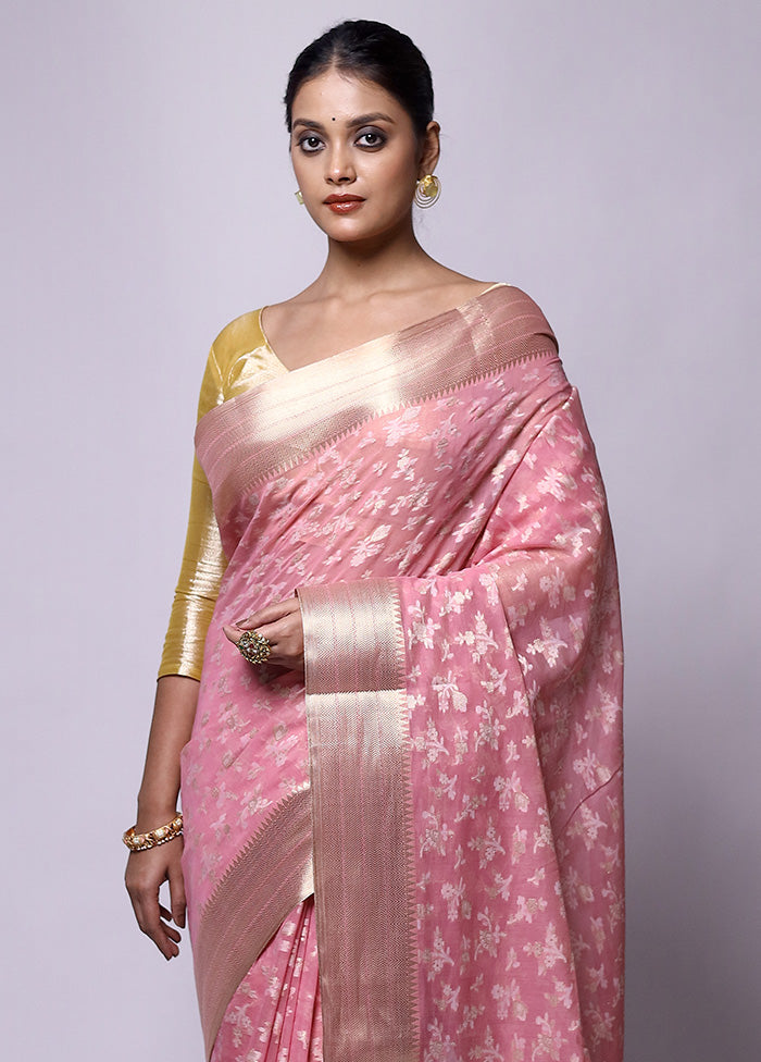 Pink Pure Cotton Saree With Blouse Piece