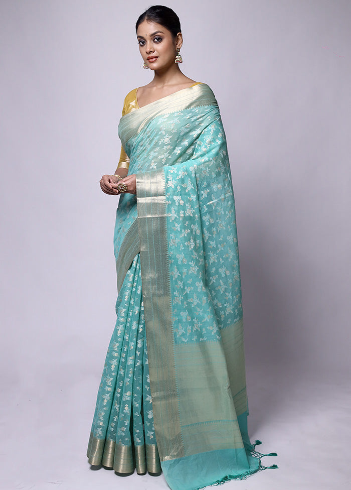 Blue Pure Cotton Saree With Blouse Piece