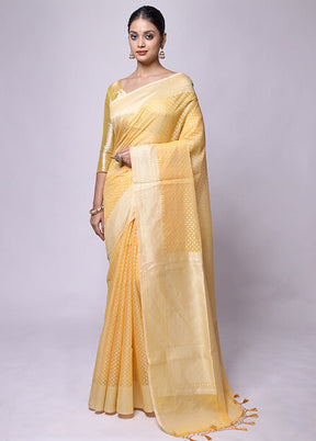 Yellow Kora Silk Saree With Blouse Piece