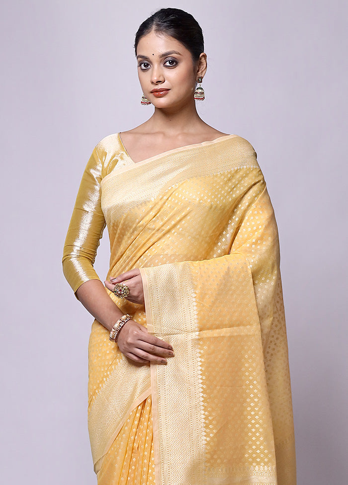 Yellow Kora Silk Saree With Blouse Piece