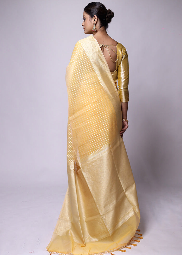 Yellow Kora Silk Saree With Blouse Piece