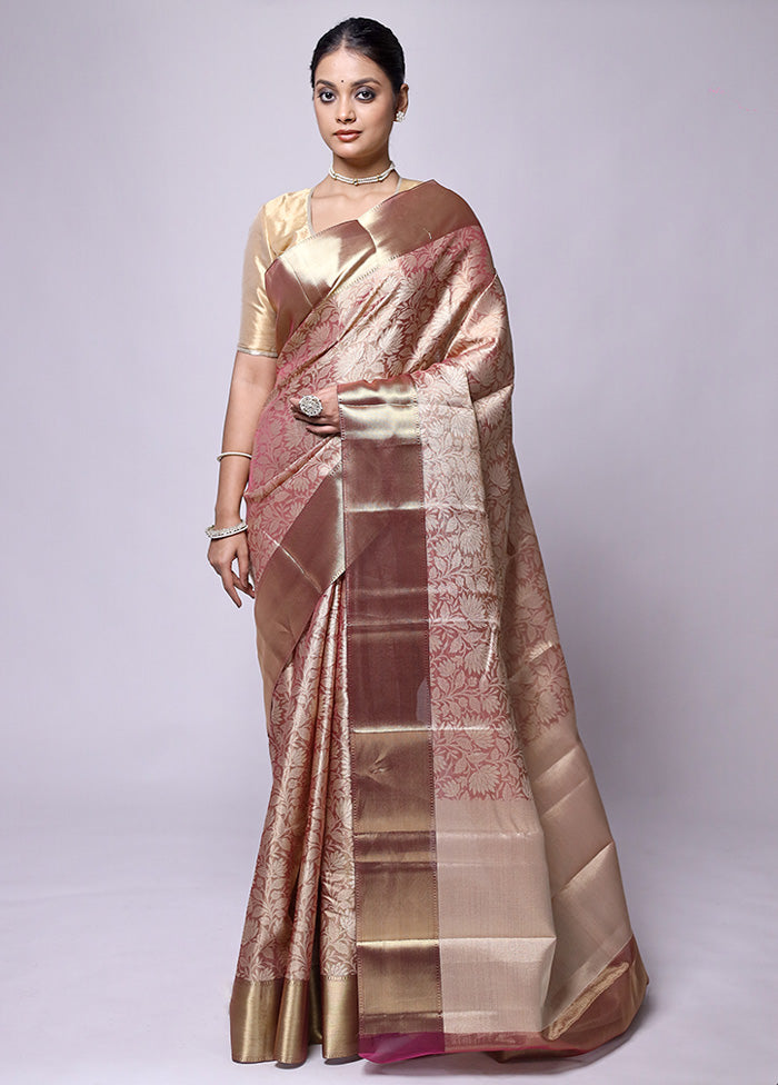 Pink Tissue Silk Saree With Blouse Piece