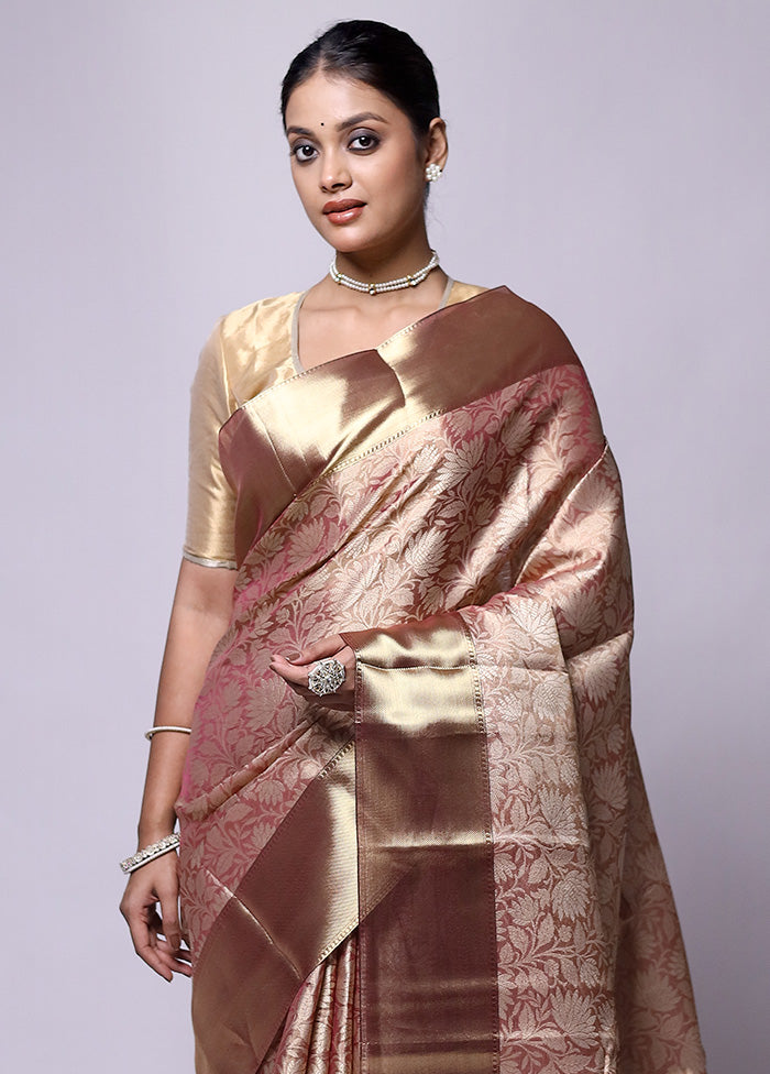 Pink Tissue Silk Saree With Blouse Piece