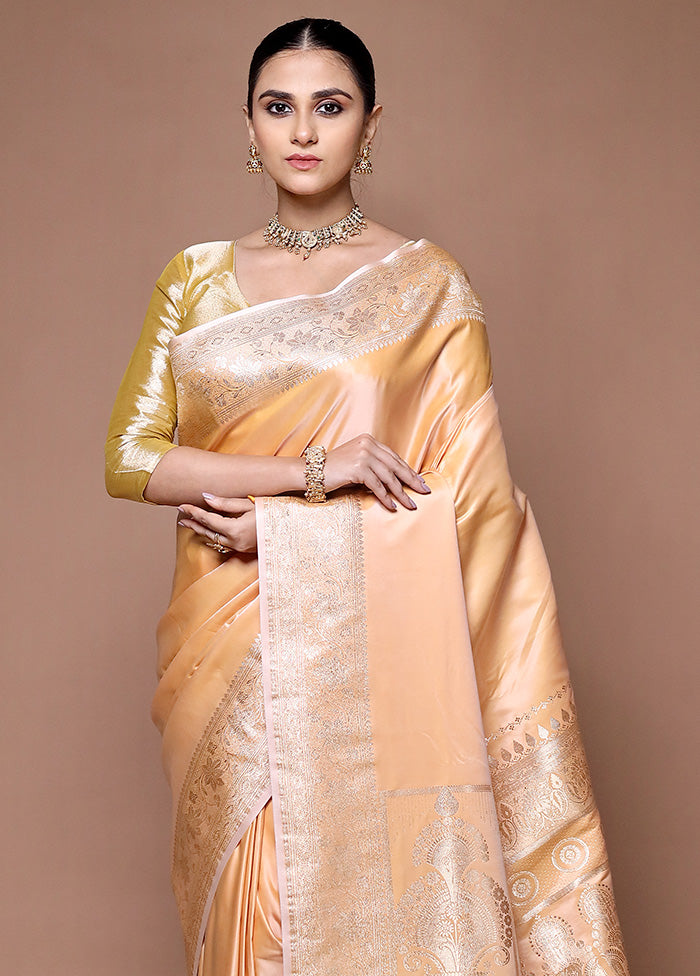 Peach Banarasi Silk Saree With Blouse Piece