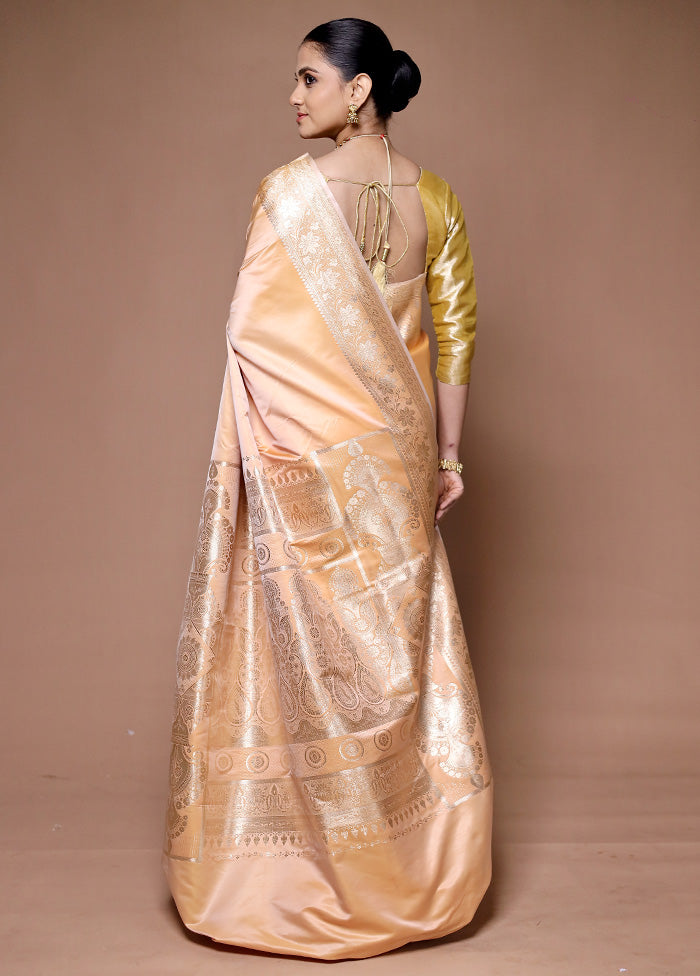 Peach Banarasi Silk Saree With Blouse Piece