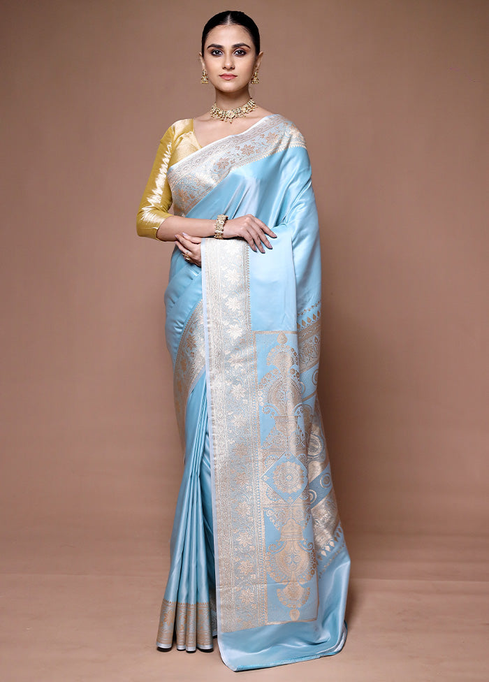 Blue Banarasi Silk Saree With Blouse Piece