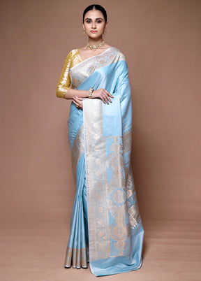 Blue Banarasi Silk Saree With Blouse Piece