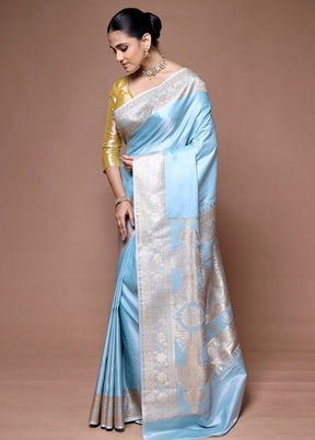 Blue Banarasi Silk Saree With Blouse Piece