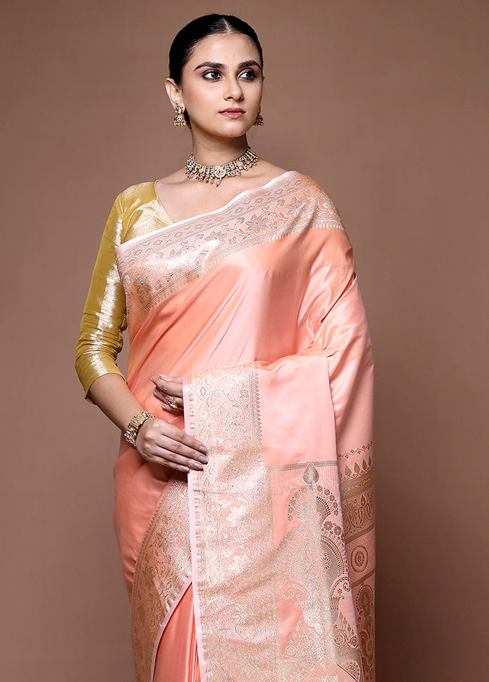 Pink Banarasi Silk Saree With Blouse Piece