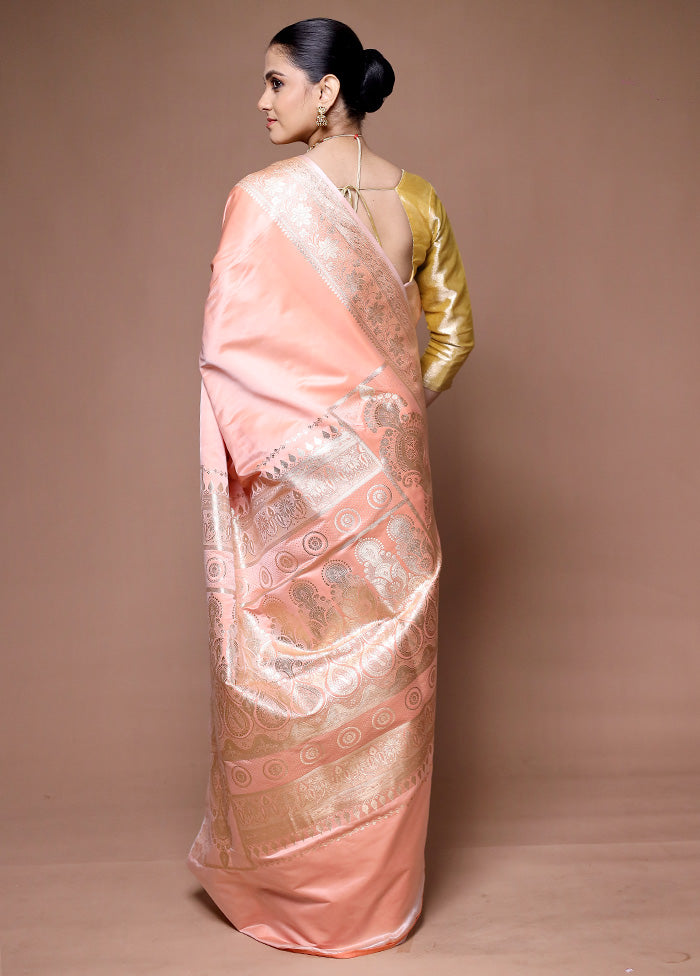 Pink Banarasi Silk Saree With Blouse Piece