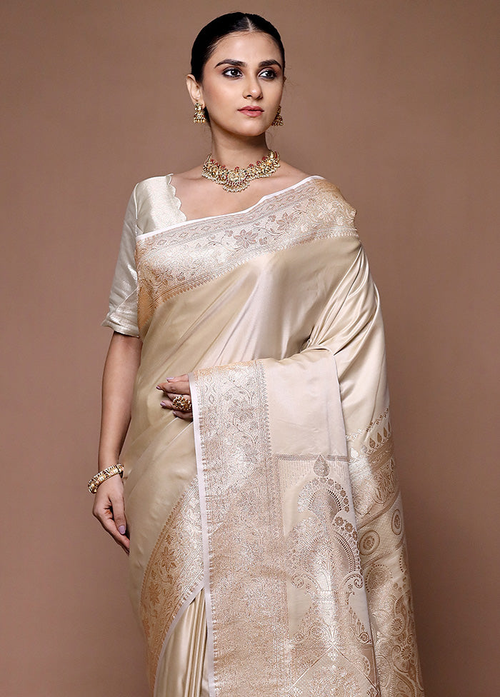 Cream Banarasi Silk Saree With Blouse Piece