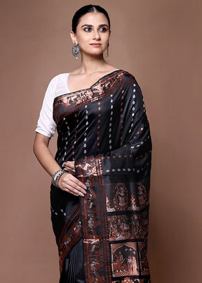 Black Handloom Baluchari Pure Silk Saree With Blouse Piece