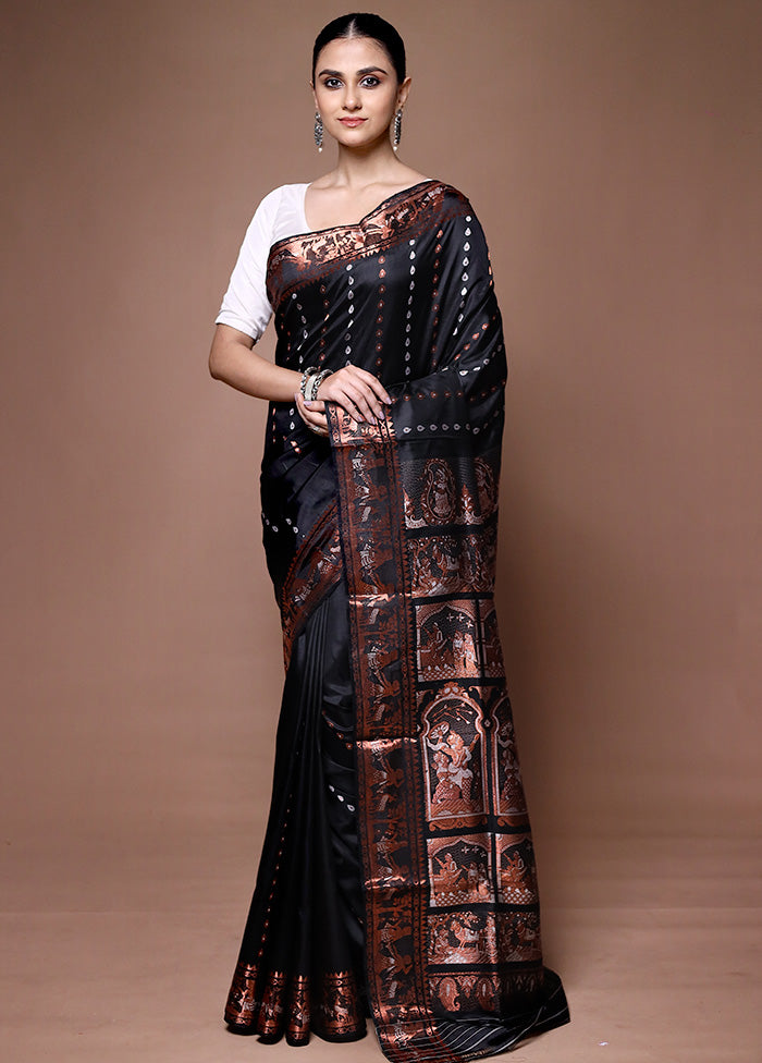 Black Handloom Baluchari Pure Silk Saree With Blouse Piece