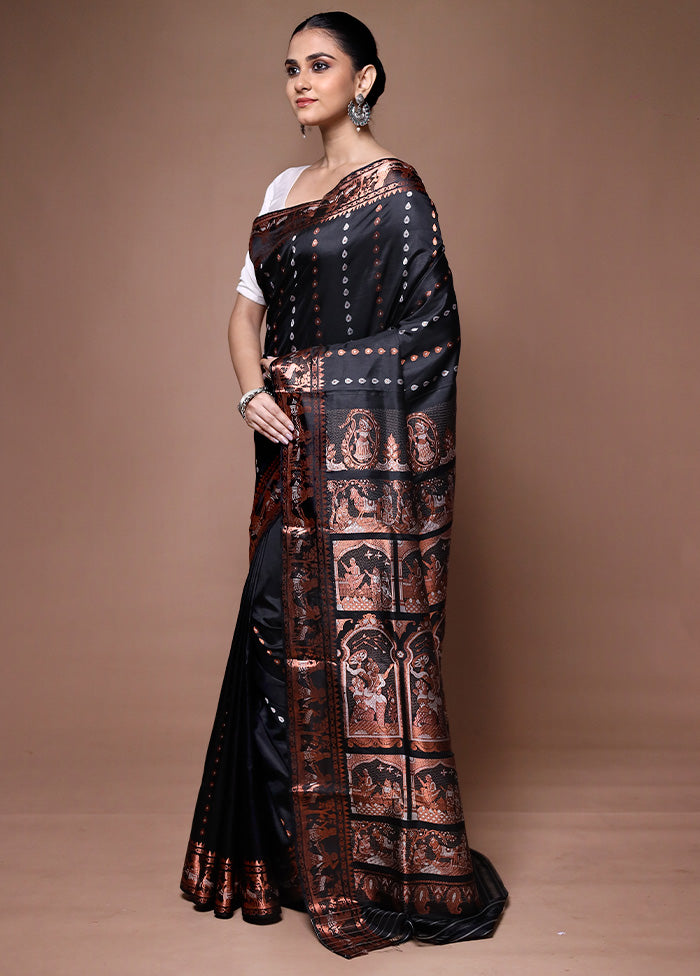 Black Handloom Baluchari Pure Silk Saree With Blouse Piece