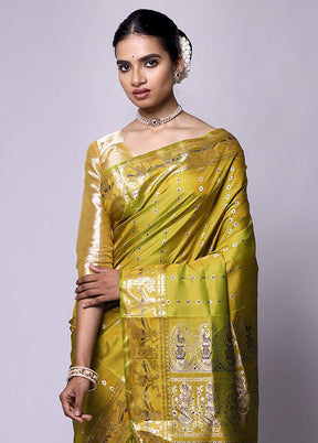 Green Handloom Baluchari Pure Silk Saree With Blouse Piece