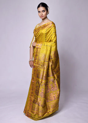 Yellow Handloom Baluchari Pure Silk Saree With Blouse Piece