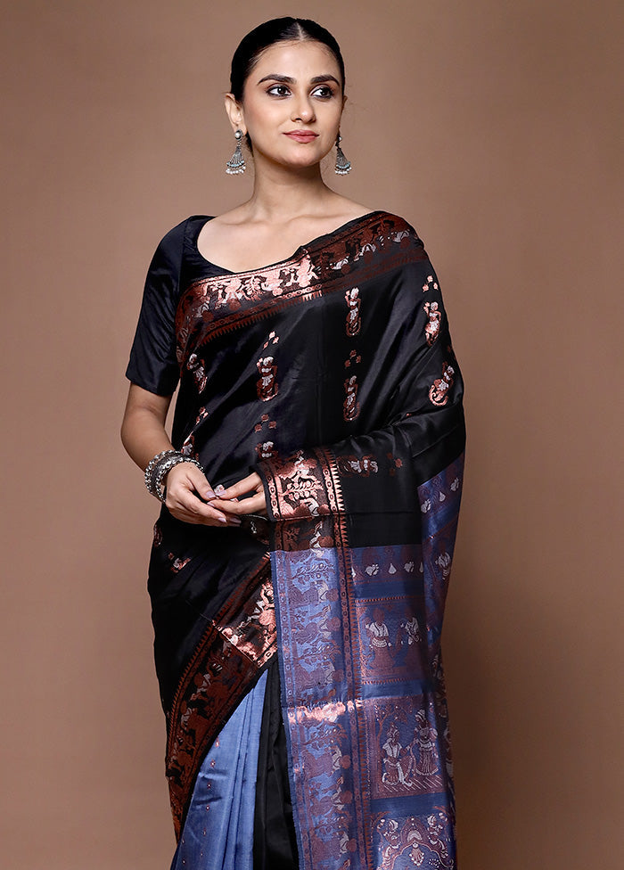 Black Handloom Baluchari Pure Silk Saree With Blouse Piece