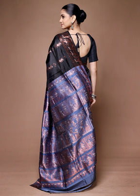 Black Handloom Baluchari Pure Silk Saree With Blouse Piece