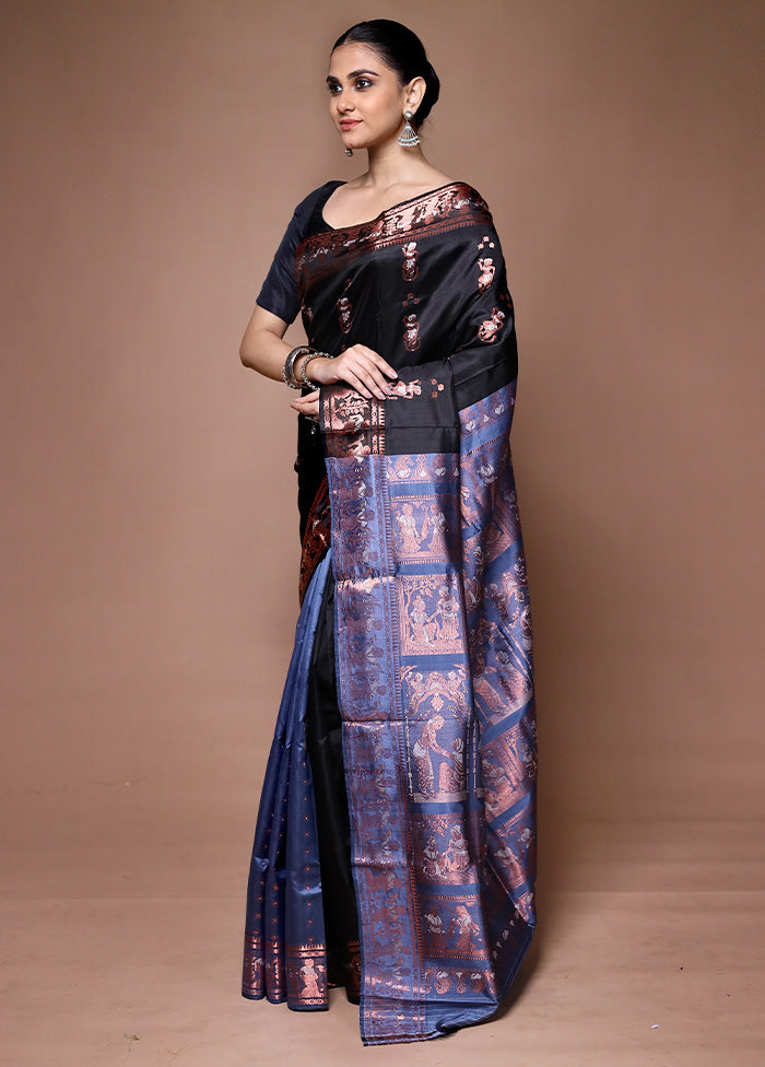 Black Handloom Baluchari Pure Silk Saree With Blouse Piece