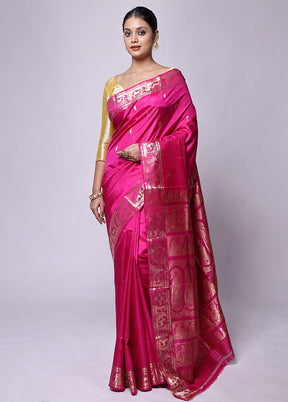 Pink Handloom Baluchari Pure Silk Saree With Blouse Piece