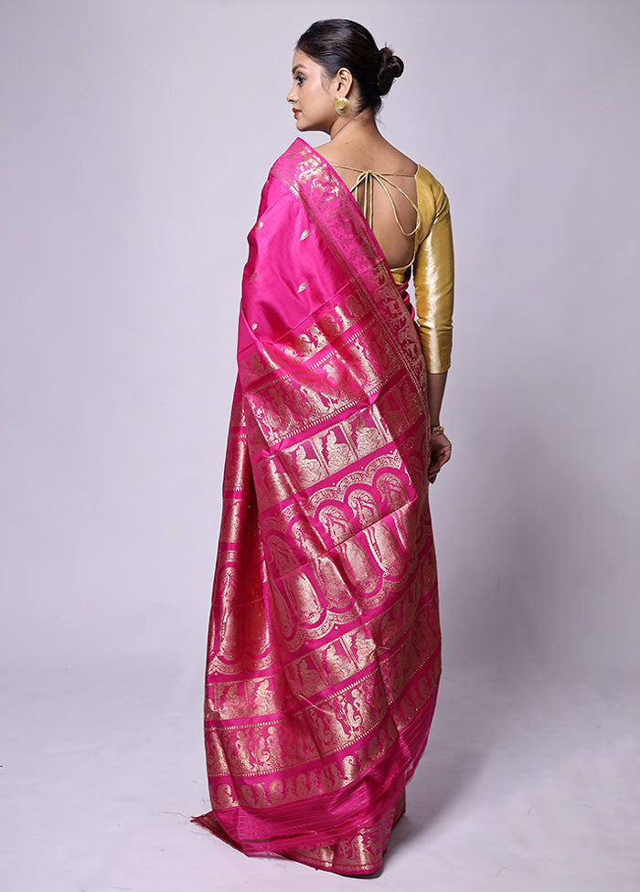 Pink Handloom Baluchari Pure Silk Saree With Blouse Piece