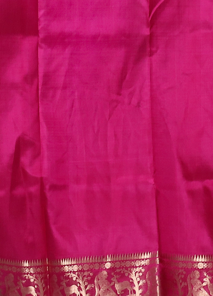 Pink Handloom Baluchari Pure Silk Saree With Blouse Piece