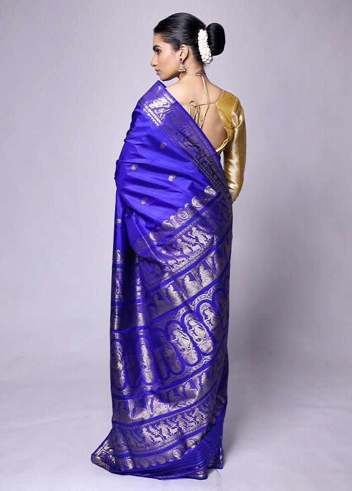 Blue Handloom Baluchari Pure Silk Saree With Blouse Piece