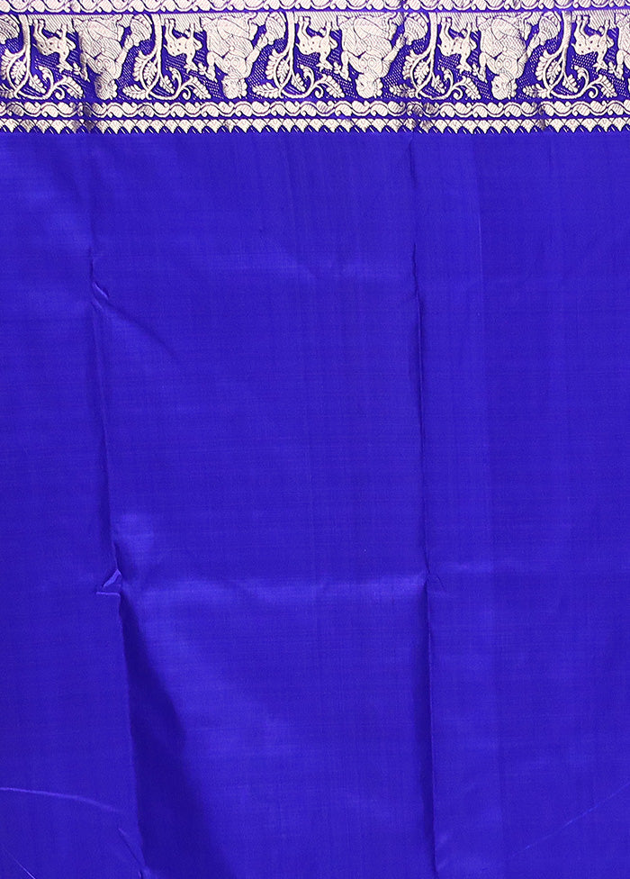 Blue Handloom Baluchari Pure Silk Saree With Blouse Piece