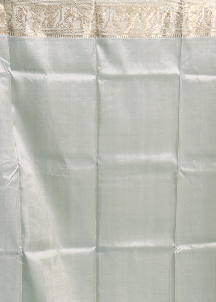 White Handloom Baluchari Pure Silk Saree With Blouse Piece