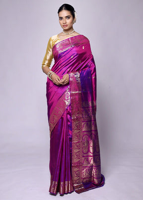 Purple Handloom Baluchari Pure Silk Saree With Blouse Piece