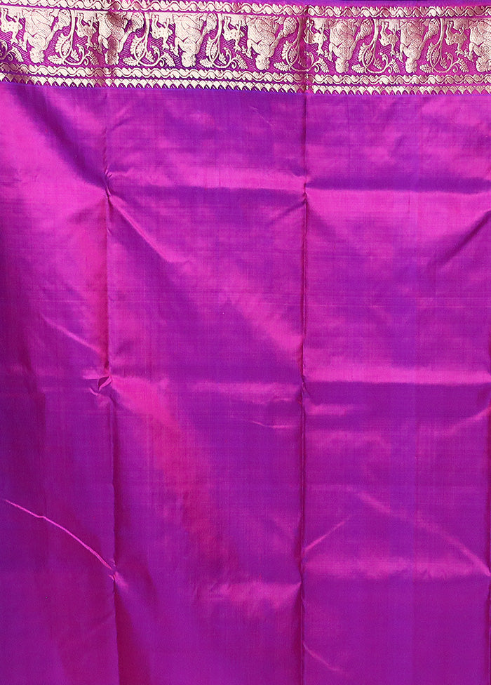 Purple Handloom Baluchari Pure Silk Saree With Blouse Piece