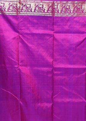 Purple Handloom Baluchari Pure Silk Saree With Blouse Piece