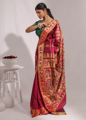 Purple Handloom Baluchari Pure Silk Saree With Blouse Piece